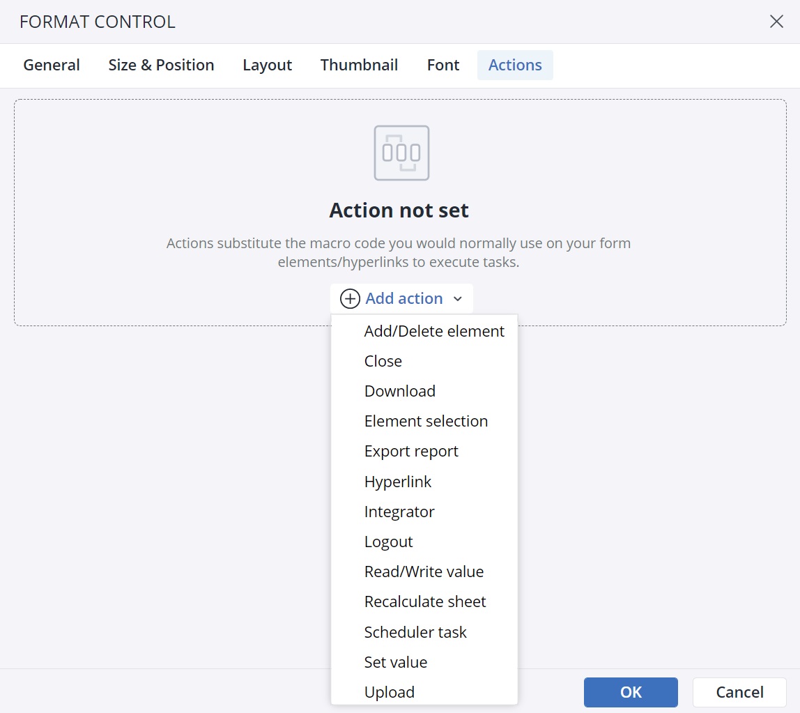 Action Dialog Jedox Web Actions