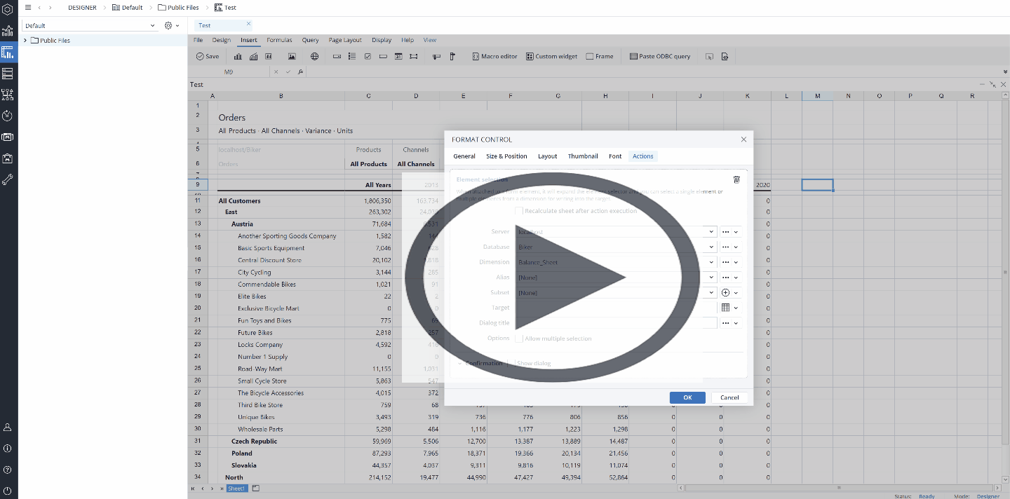 Jedox Web Actions: Element Selection