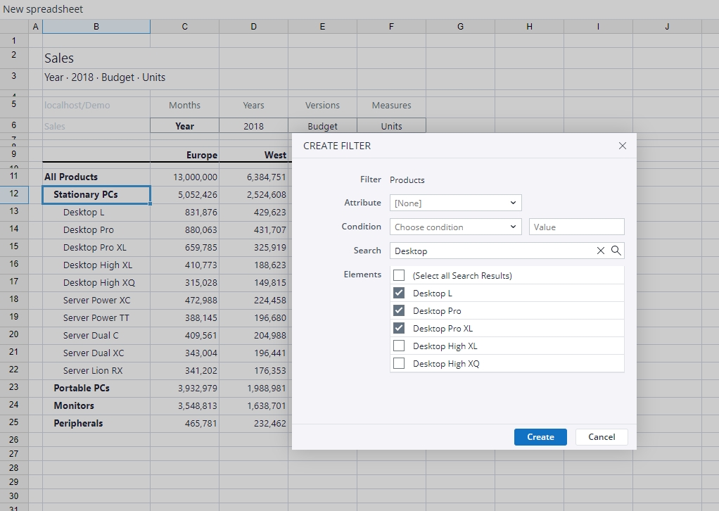 Sorting and Filtering for Rows in Jedox Views