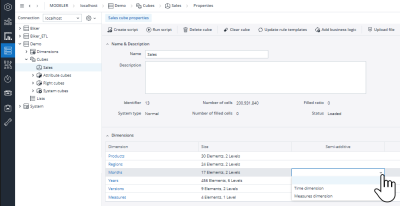 Sales cube properties screenshot